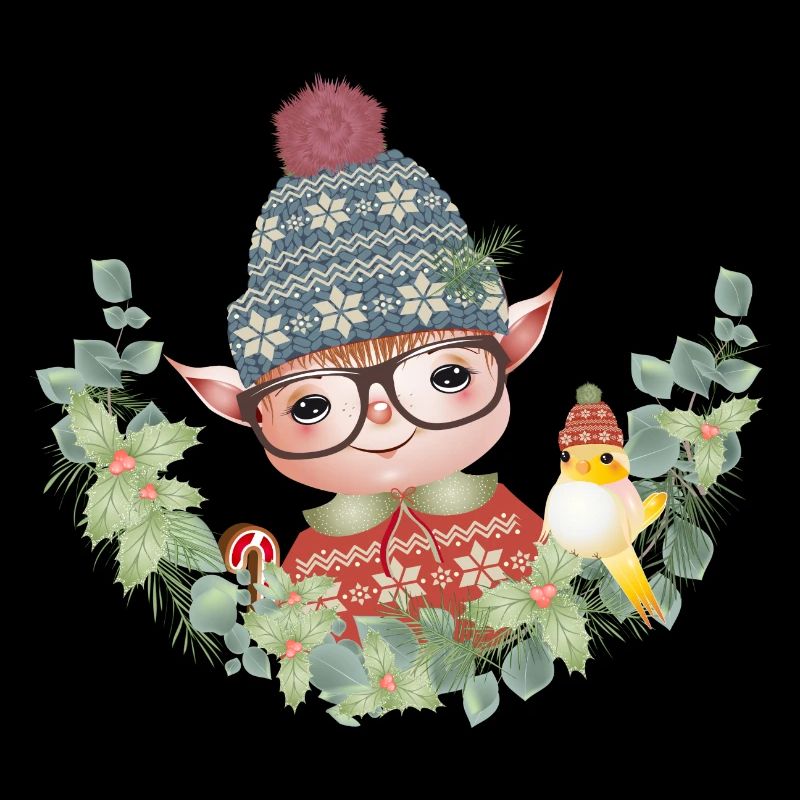 Adorable Cute Christmas Elf with Bird