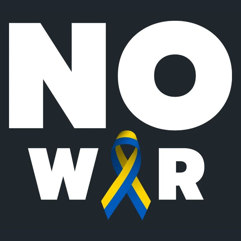 No War Text mit ukrainischer Solidaritätsschleife