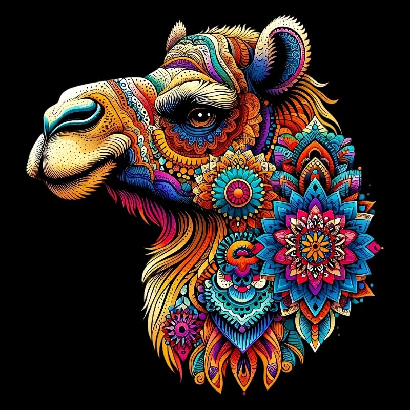 Kamel mit Mandalas verziert