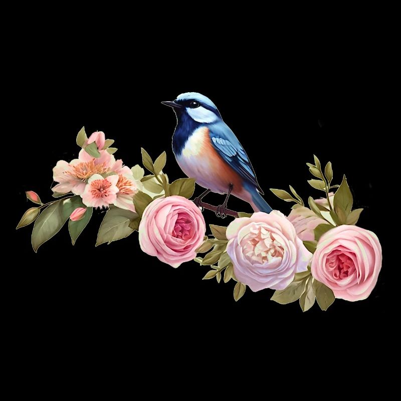 Bird on a flowering branch in spring