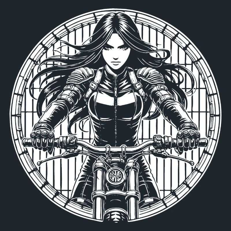 Cool female biker design in Japanese comic style