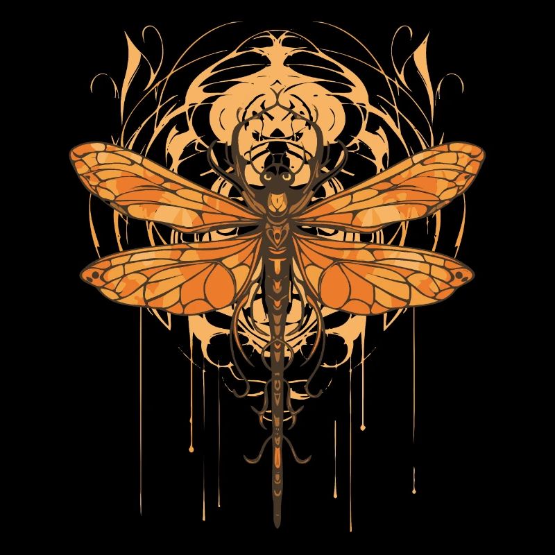Art Nouveau - Libellule et fleurs