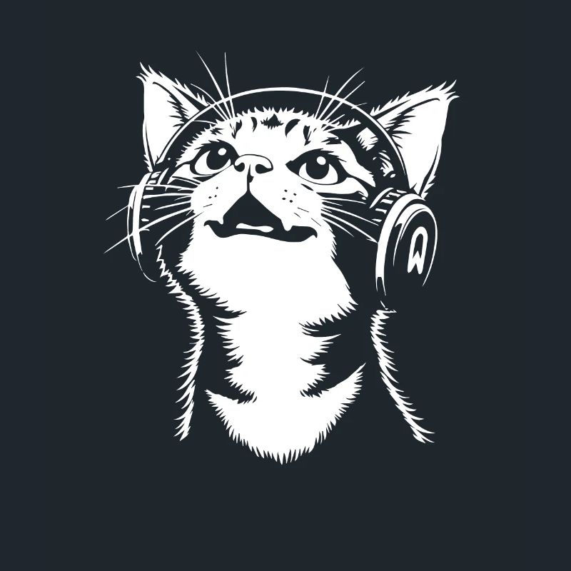 Chat mignon avec des écouteurs - écouter de la musique