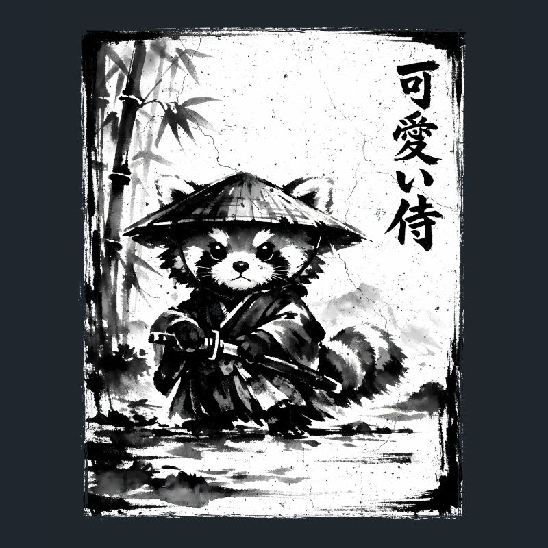 Samurai Roter Panda Sumi-e Tuschezeichnung