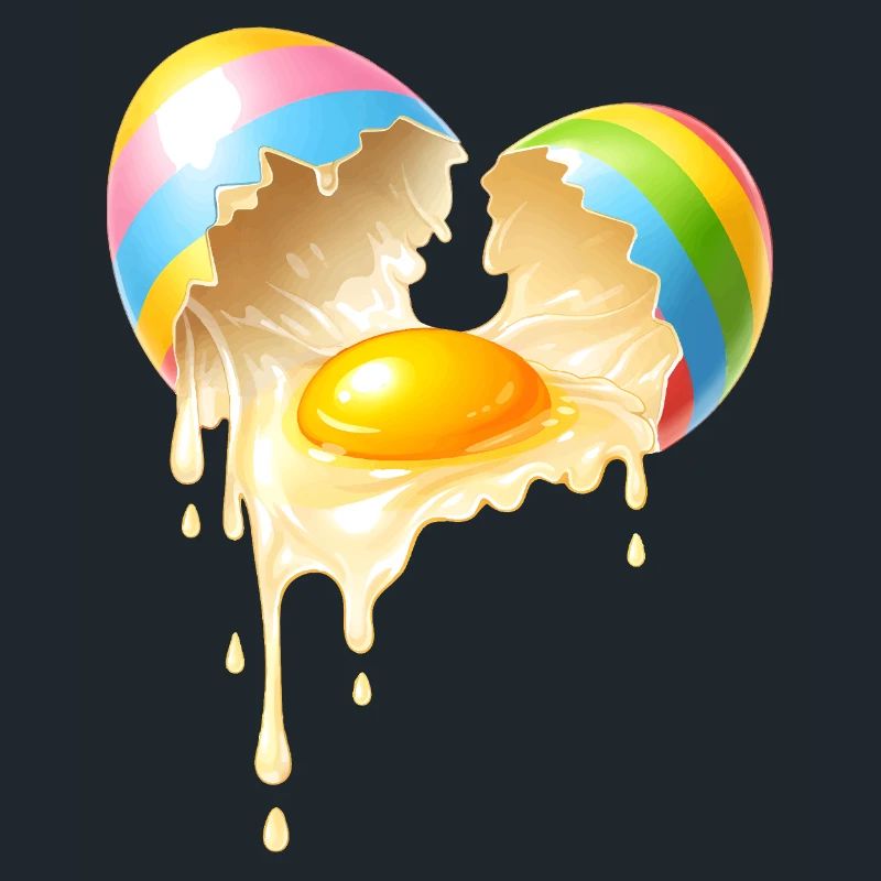 Broken Easter egg with flowing egg yolk