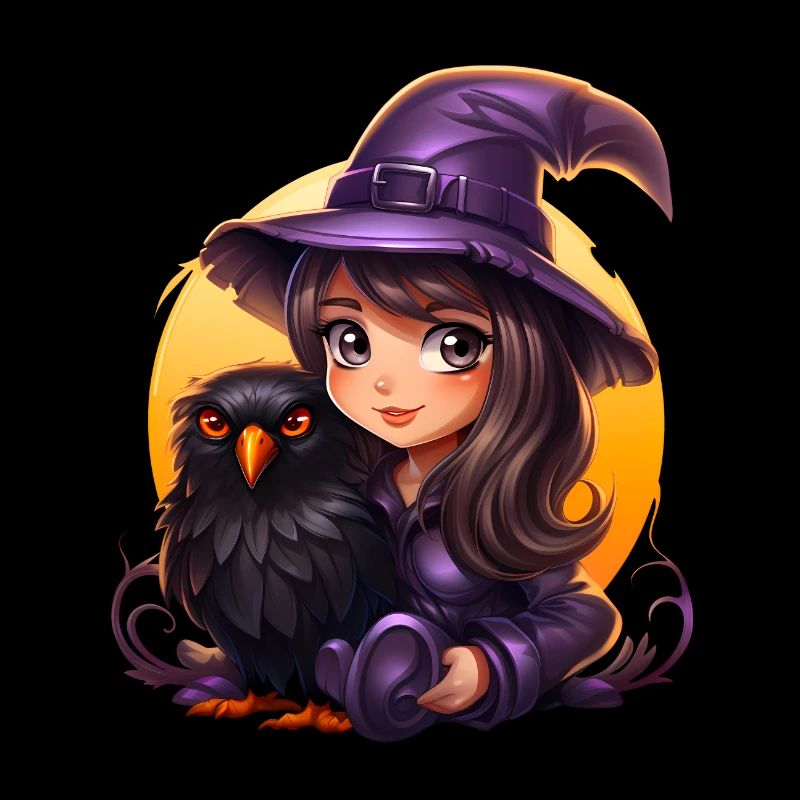 Mignonne petite sorcière avec corbeau