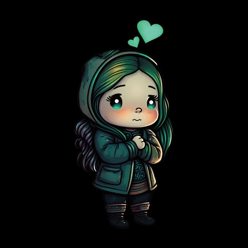 Süßes Anime Chibi Mädchen mit Herzen