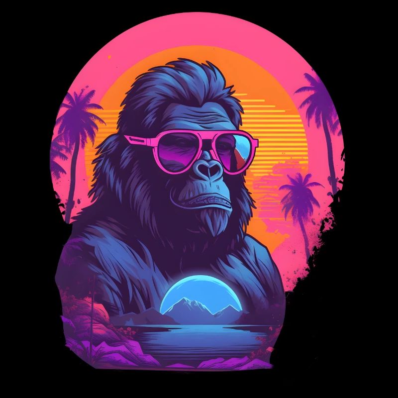 Synthwave gorilla wearing sunglasses