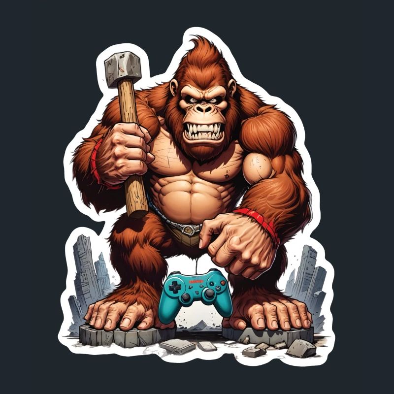 Retro Gamer Gorilla mit Controller Konsolenspiele