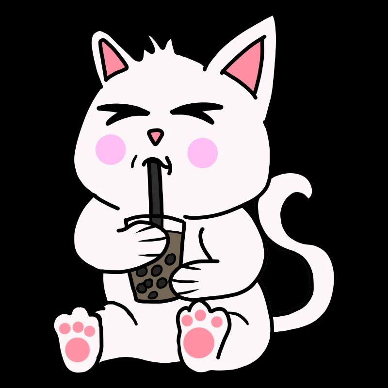 Bubble Tea Drinking White Cat Anime Kawaii