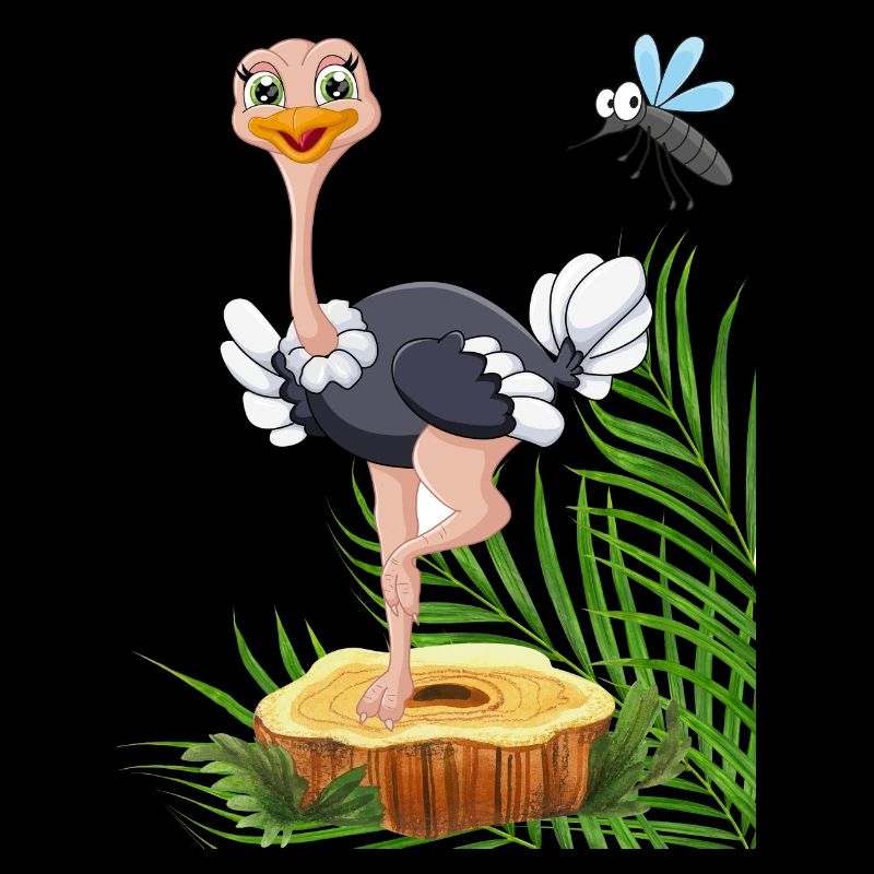 Whimsical Stork with Fly and Nature Elements