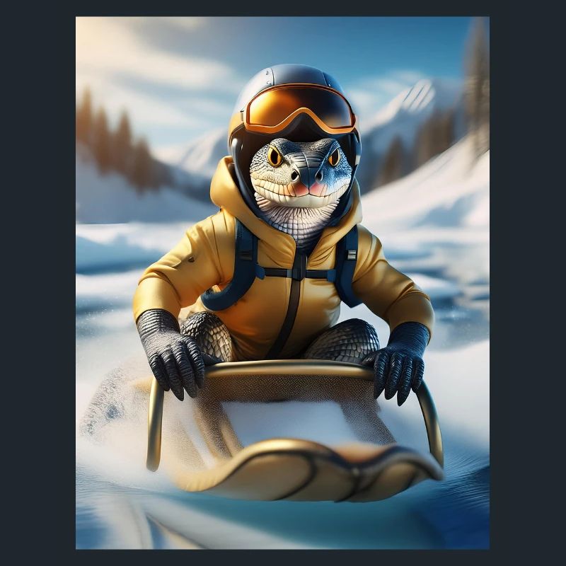 Eine Echse bei einer Schlittenfahrt