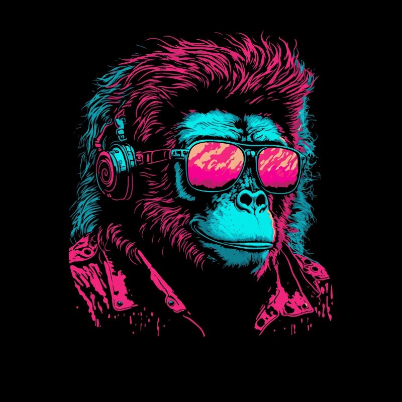Singe DJ Lunettes De Soleil Casque Chimpanzé Coloré