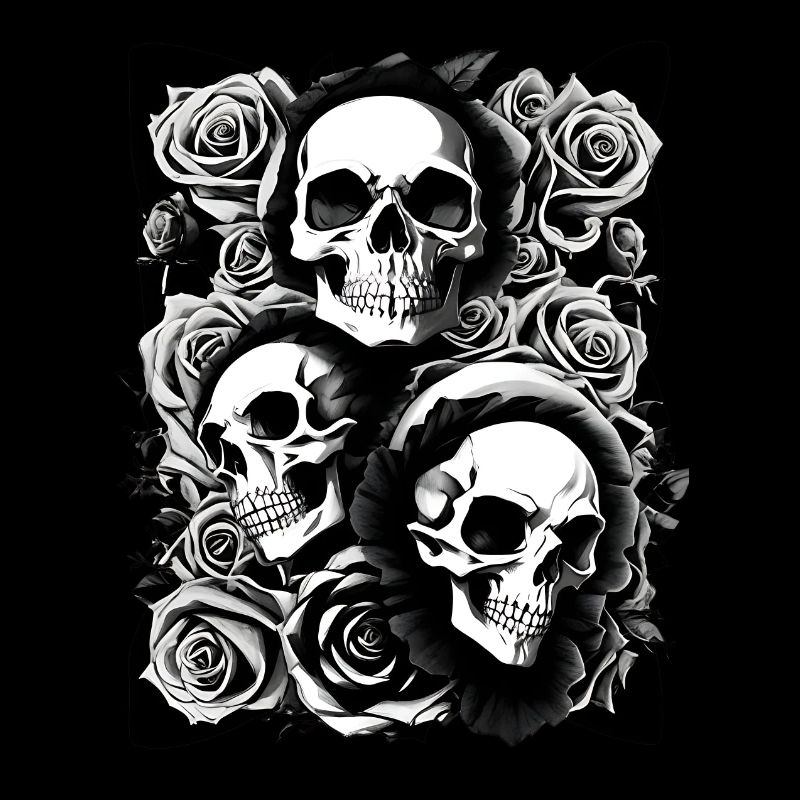Totenschädel mit Rosen Skull Horror Blüten