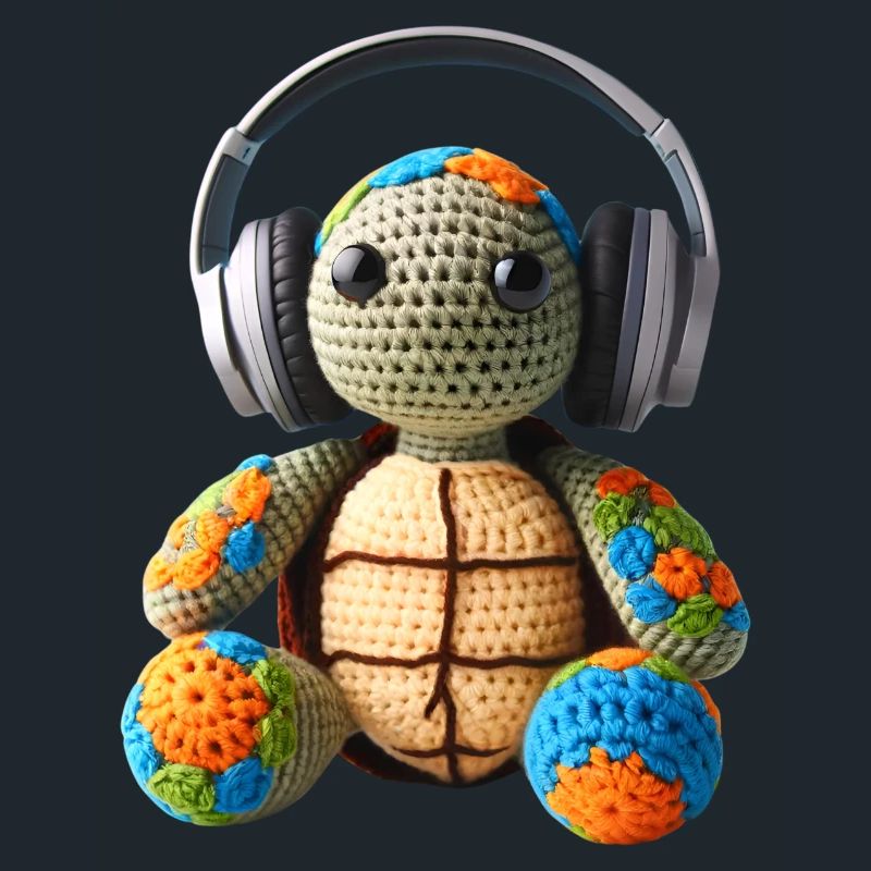 Häkel Schildkröte mit Kopfhörer