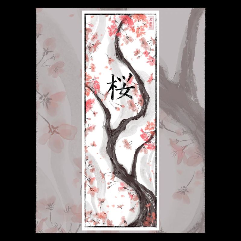 Sakura Sumi-e Kanji