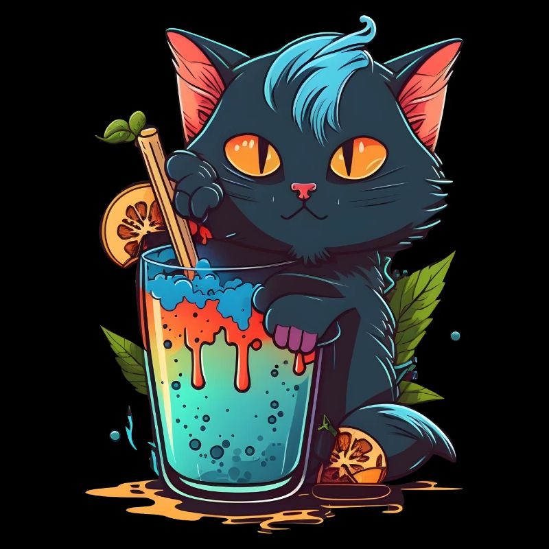 Super mignon Cat boit un cocktail