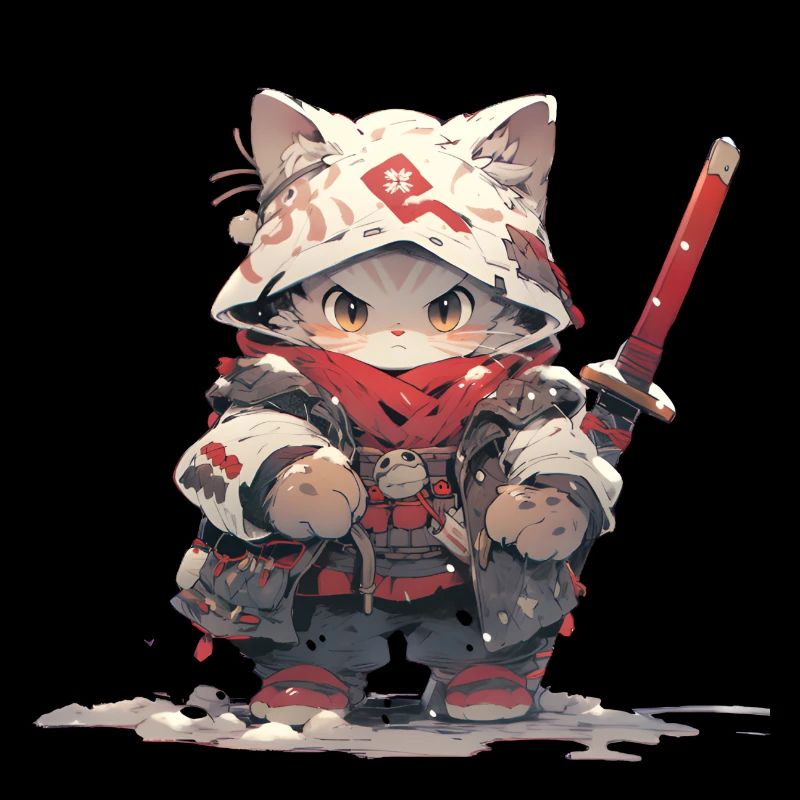 Chat mignon samouraï