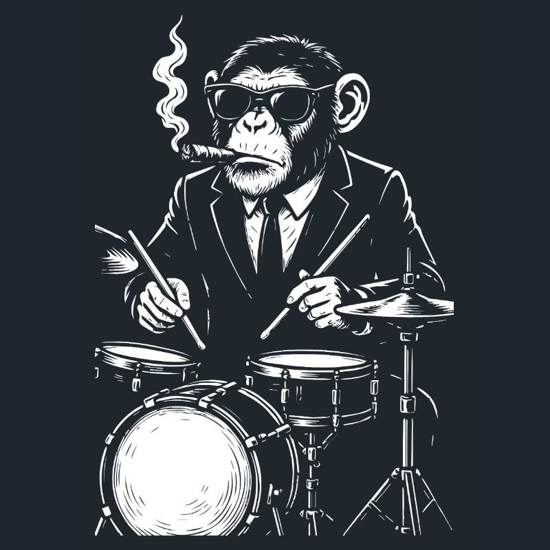 monkey with cigar playing the drums