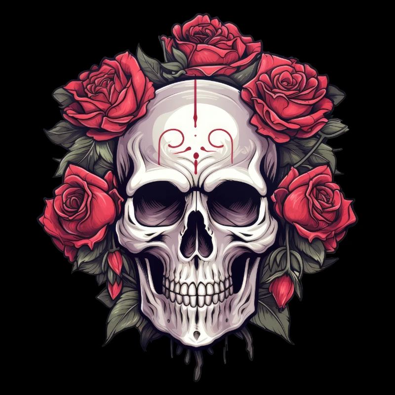Gothic Skull and Roses Graphic Art