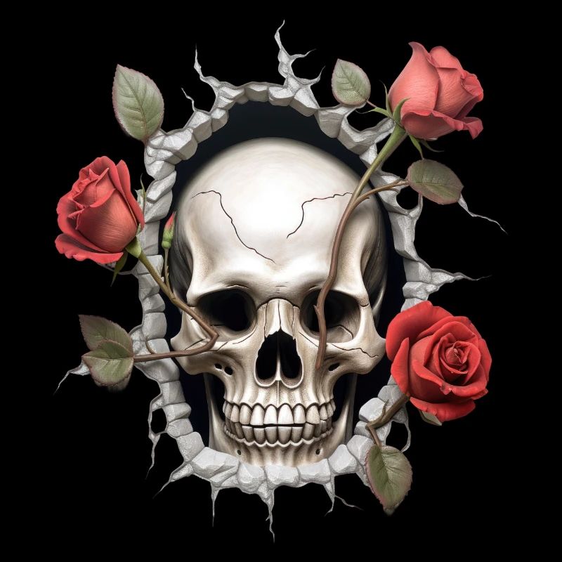 Gothic Schädel und Rosen Kunstdruck
