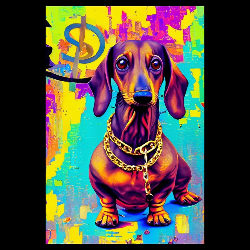 Modernes Pop-Art Print | Dachs mit Graffiti Bunt