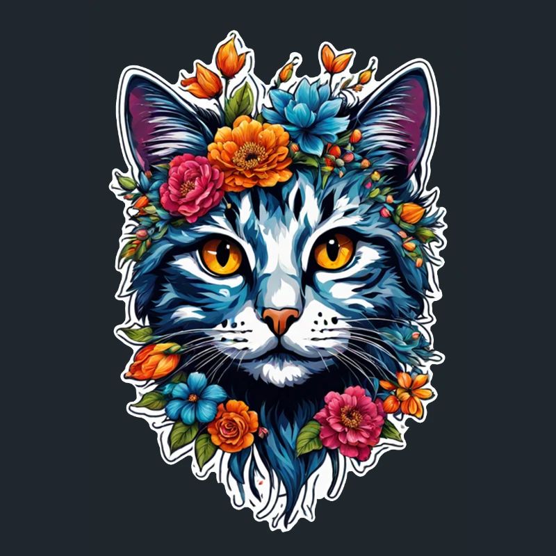 chat et fleur aquarelle