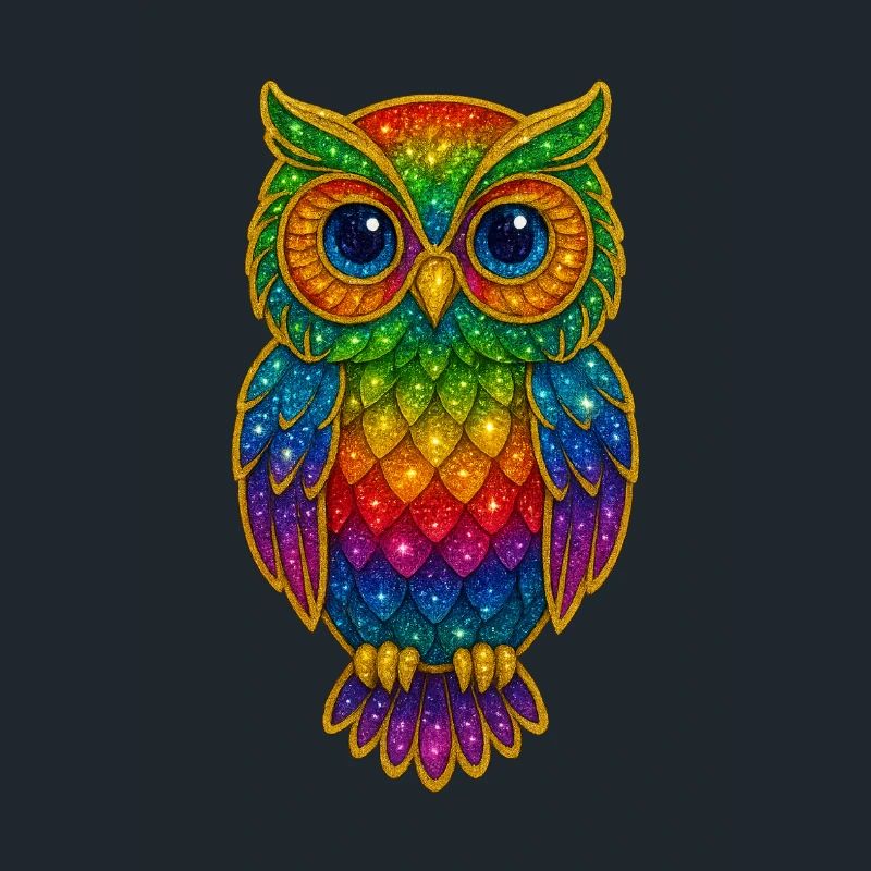 Regenbogen Eulen Glitzerkunst