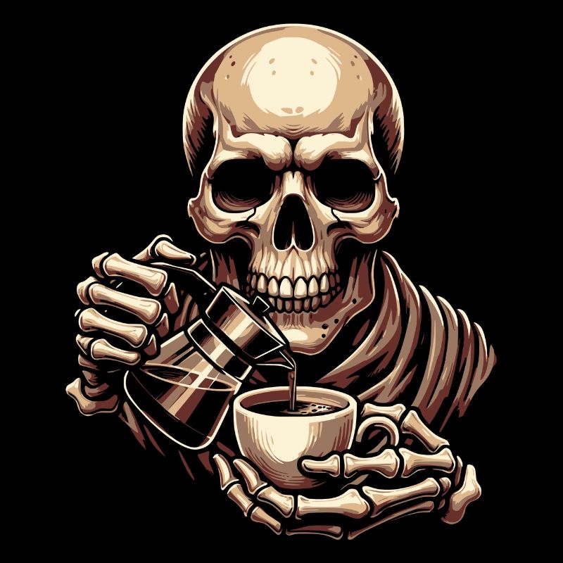Skull mit Kaffeebecher Kaffee