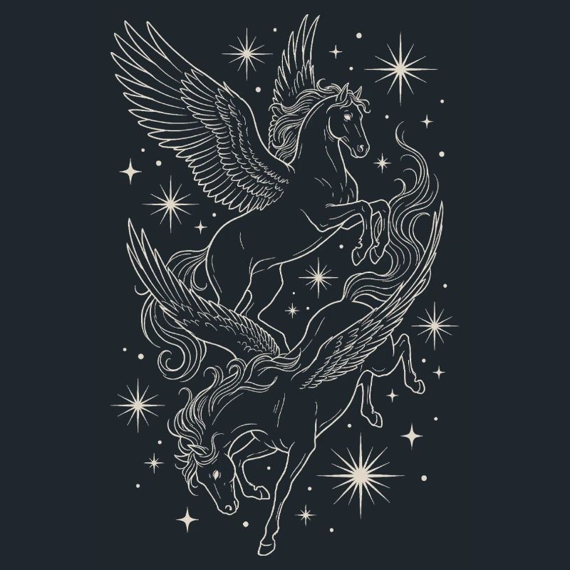 Two Celestial Pegasus Horses Between Stars