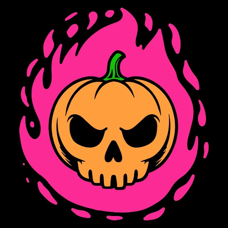 Pumpkin Skull in Pink Flames