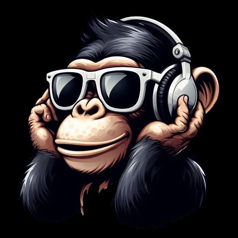 Chimpanzé singe avec lunettes de soleil et écouteurs