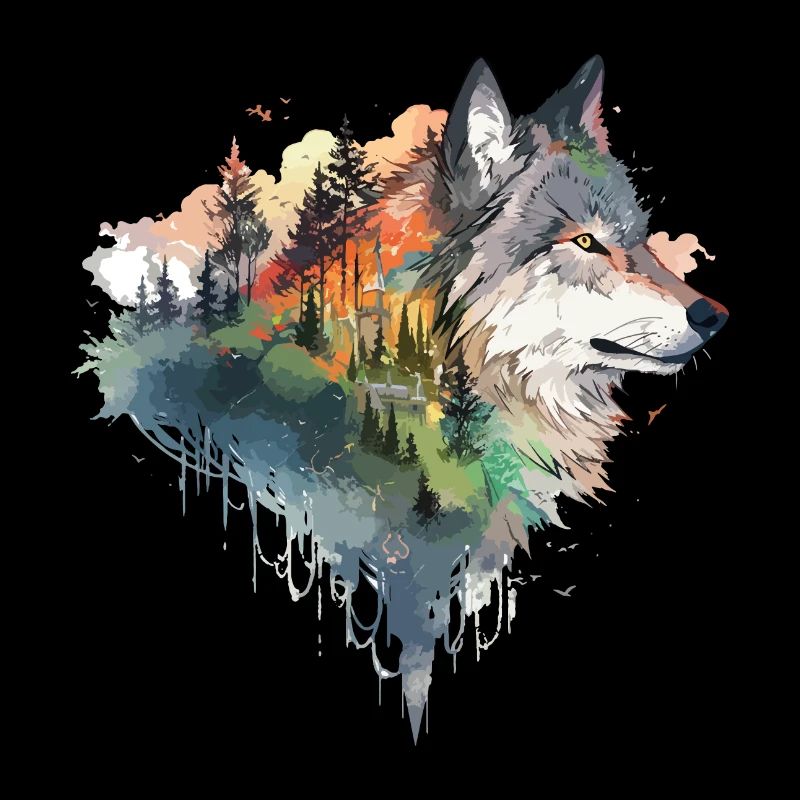 Wolf Wolf’s Head Nature Wilderness Forest Trees Art