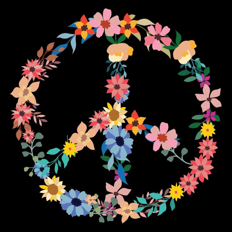 Hippie Symbol buntes Friedenssymbol mit Blumen