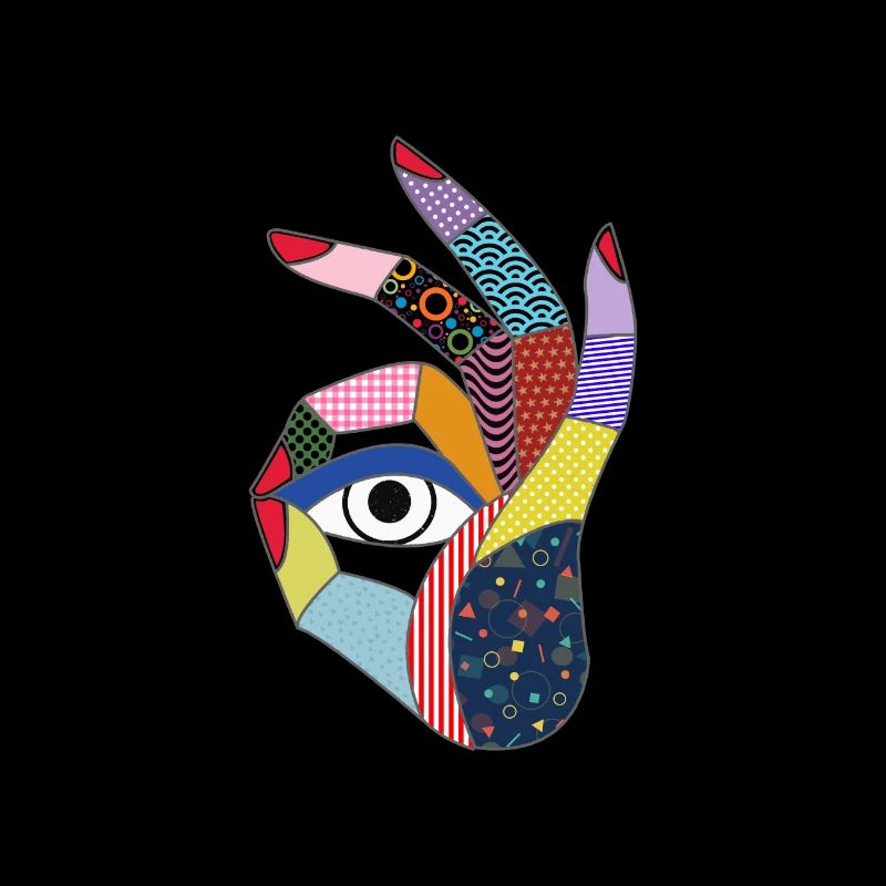 Eye looks through a hand in pop art style