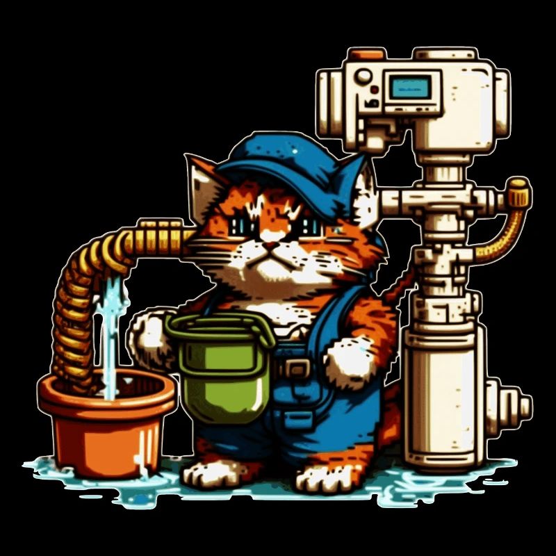 Retro Pixelart Heating Construction Cat 8 Bit Retro