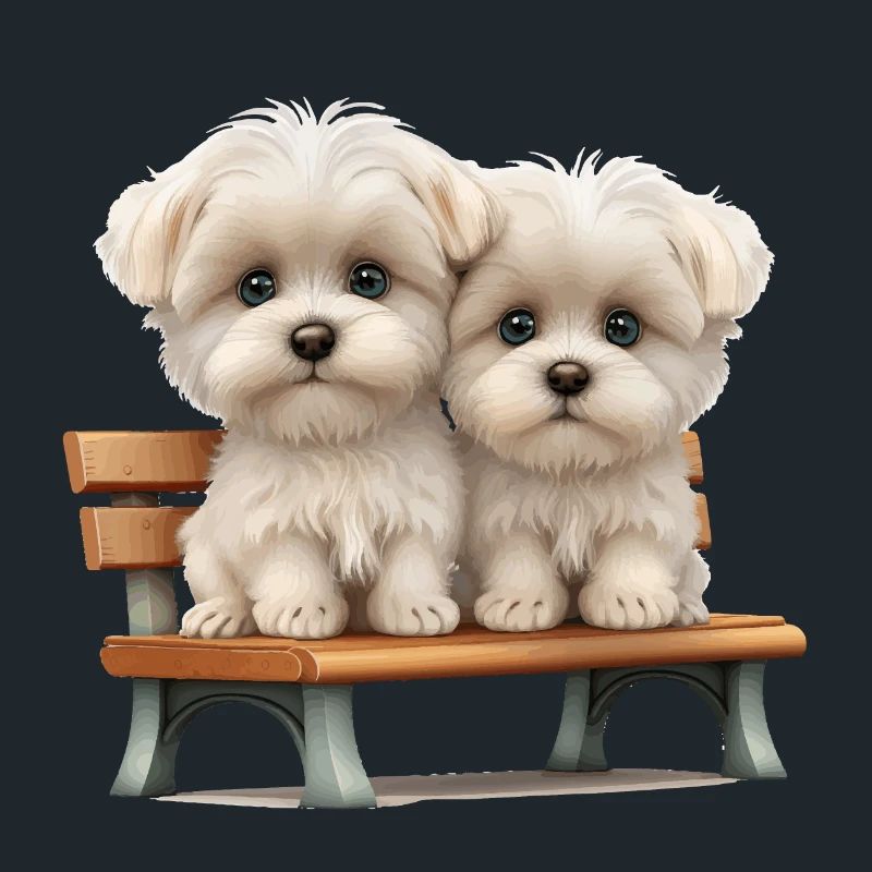 2 Maltese on bench gift
