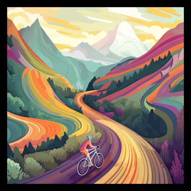 Cycliste en montée au coucher du soleil