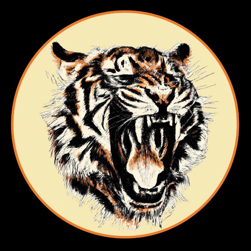 Roaring tiger as a drawing in a circle