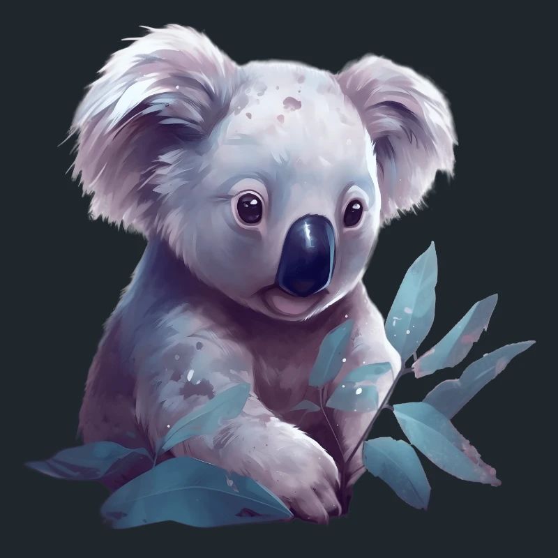 Cute koala with eucalyptus leaf