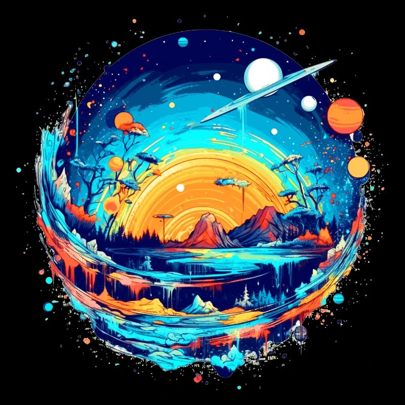 Un monde lointain coloré dans l’univers