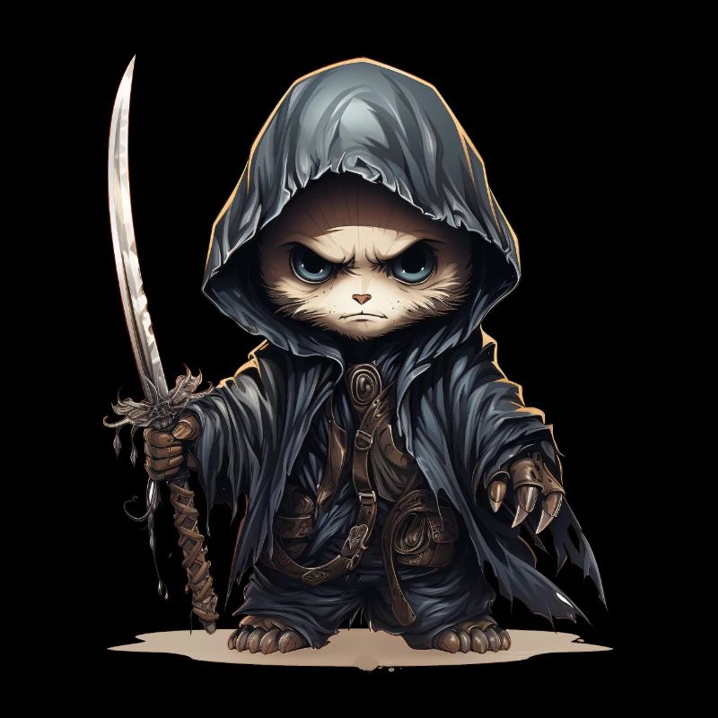 Panda dressed as a ninja with spear and cape