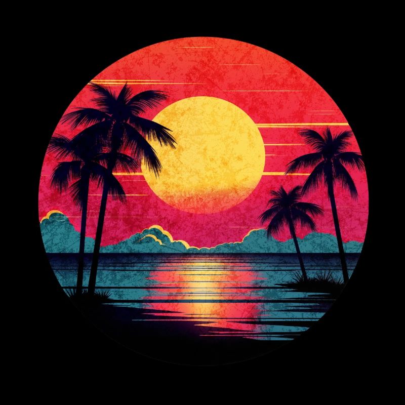 Vintage coucher de soleil graphique des années 70 Synthwave rétrowave
