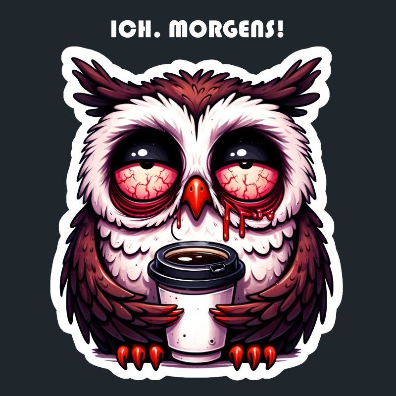 Eule verschlafen mit Kaffee