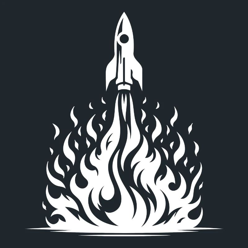 Rocket taking off in fire, flames, sea