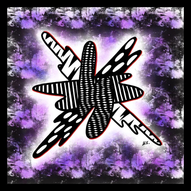 Creatively patterned blob on black and violet