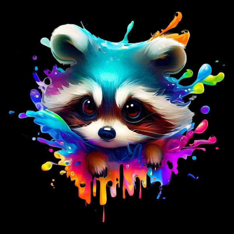 Bunter Waschbär mit Farbklecksen