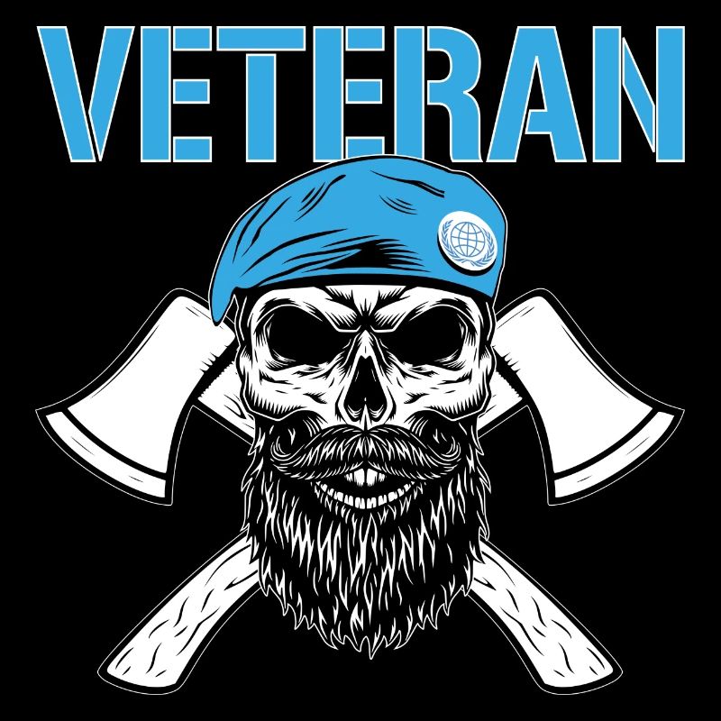 Veteran - Skull with blue berets and axes