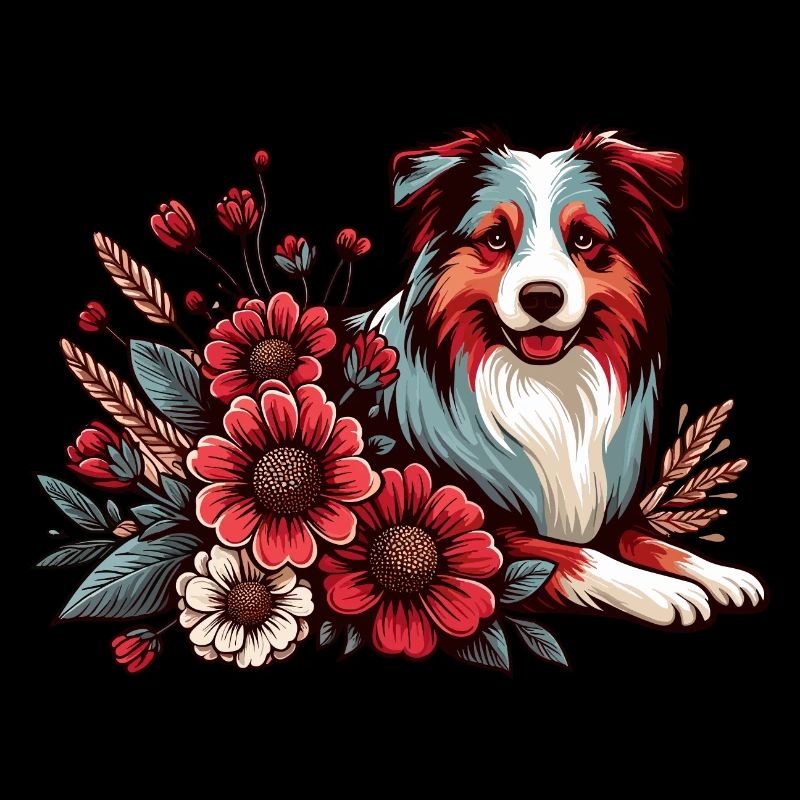 Australian Shepherd Cottage Core Blumen merle
