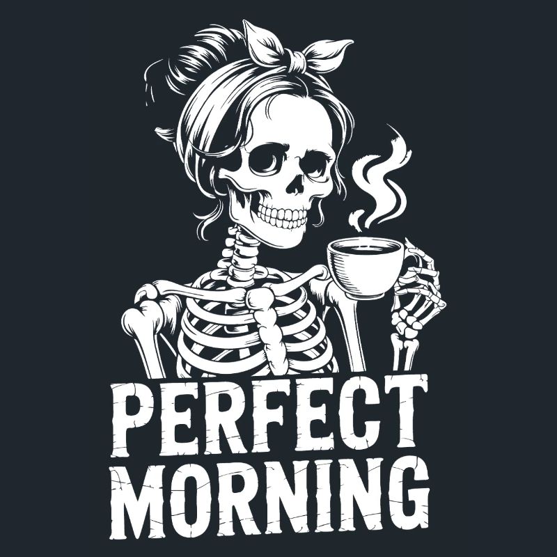 Perfekter Morgen mit Kaffee Skelett mit Kaffeepot